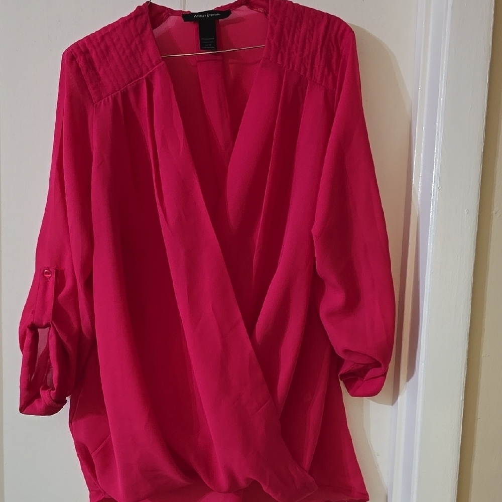 Ashley Stewart Women's Fuschia‎ Blouse Sz 14/16